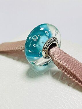 Pandora Murano Glass Bead Charm Blue Effervescence Clear CZ New S925 ALe